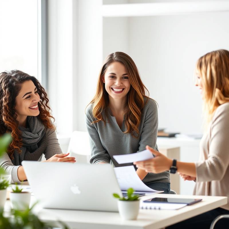 The Nova Design Studio team, smiling and collaborative, working in a modern office space.