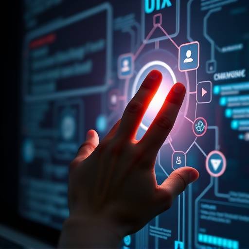 UI/UX icon: a hand interacting with a screen, demonstrating user-centered design approach.