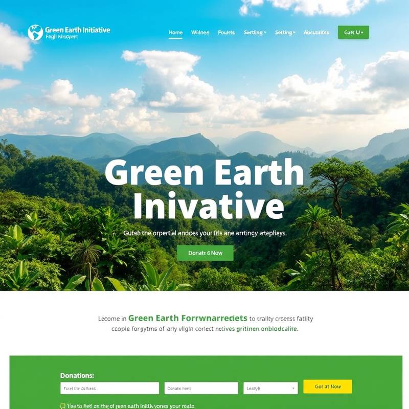 Website and digital marketing campaign for 'Green Earth Initiative', an environmental organization, featuring nature photography, informative content, and donation options.